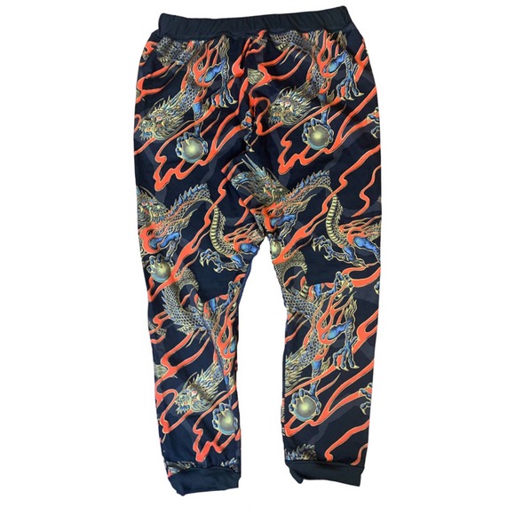 1 of 1 Reworked Dragon Pants, Joggers. Elastic waistband, dragon print, gold - Picture 4 of 7